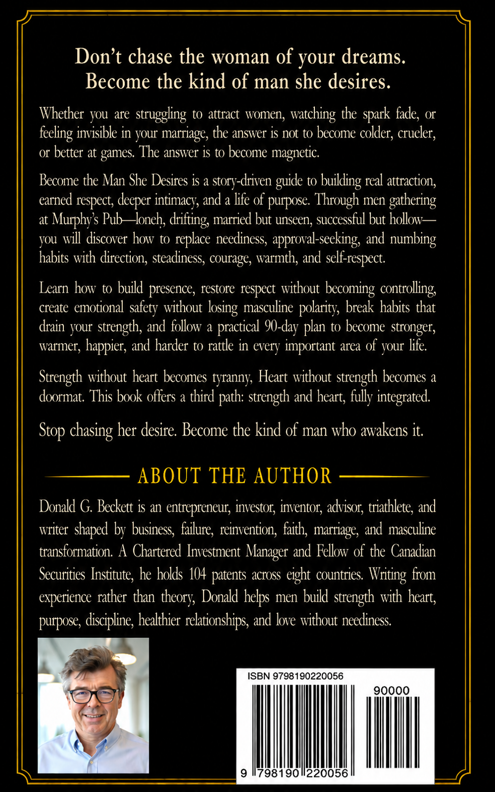 Back cover of Become the Man She Desires, with book description and author biography